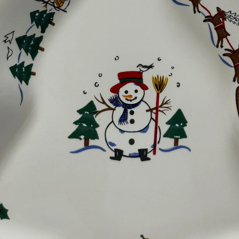 VTG Pfaltzgraff Snow Village Christmas Tree Plate Dish Snowman Santa Reindeer